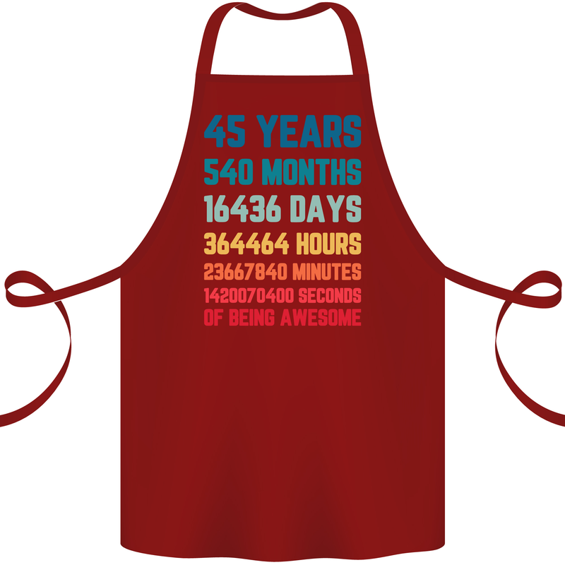 45th Birthday 45 Year Old Cotton Apron 100% Organic Maroon