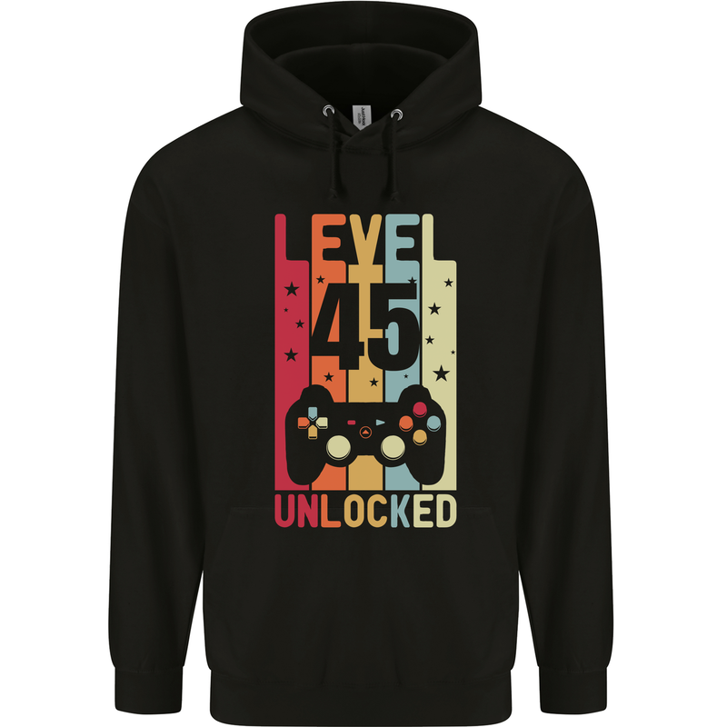 45th Birthday 45 Year Old Level Up Gamming Mens 80% Cotton Hoodie Black
