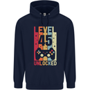 45th Birthday 45 Year Old Level Up Gamming Mens 80% Cotton Hoodie Navy Blue