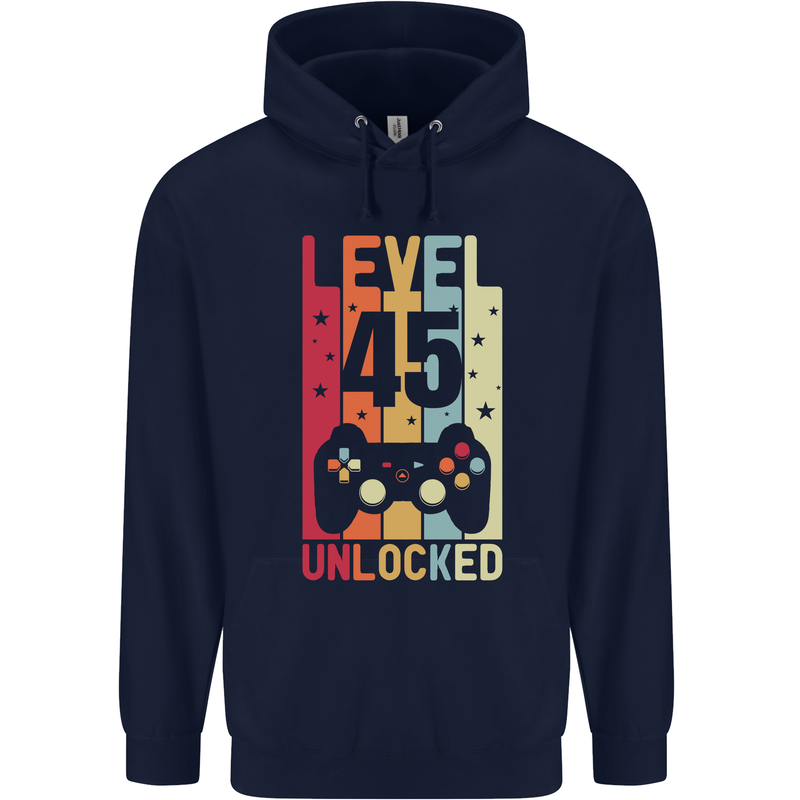 45th Birthday 45 Year Old Level Up Gamming Mens 80% Cotton Hoodie Navy Blue