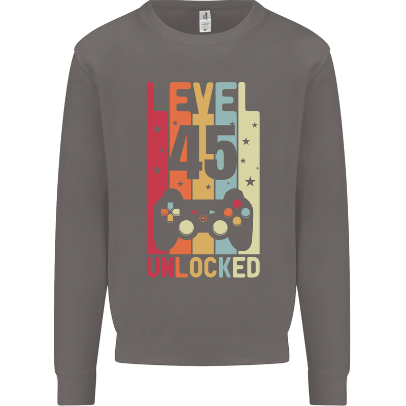 45th Birthday 45 Year Old Level Up Gamming Mens Sweatshirt Jumper Charcoal
