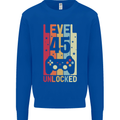 45th Birthday 45 Year Old Level Up Gamming Mens Sweatshirt Jumper Royal Blue