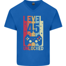 45th Birthday 45 Year Old Level Up Gamming Mens V-Neck Cotton T-Shirt Royal Blue