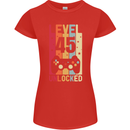 45th Birthday 45 Year Old Level Up Gamming Womens Petite Cut T-Shirt Red