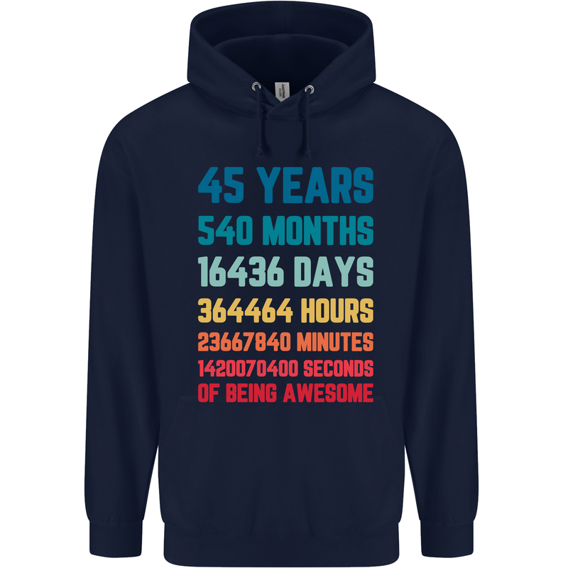 45th Birthday 45 Year Old Mens 80% Cotton Hoodie Navy Blue