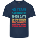 45th Birthday 45 Year Old Mens Cotton T-Shirt Tee Top Navy Blue