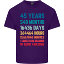 45th Birthday 45 Year Old Mens Cotton T-Shirt Tee Top Purple