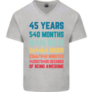 45th Birthday 45 Year Old Mens V-Neck Cotton T-Shirt Sports Grey