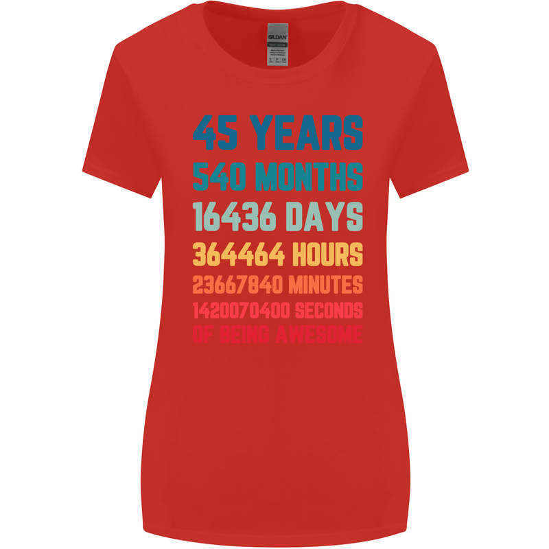 45th Birthday 45 Year Old Womens Wider Cut T-Shirt Red