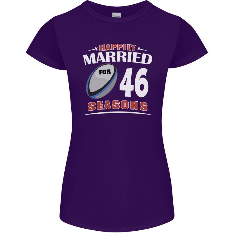 46 Year Wedding Anniversary 46th Rugby Womens Petite Cut T-Shirt Purple
