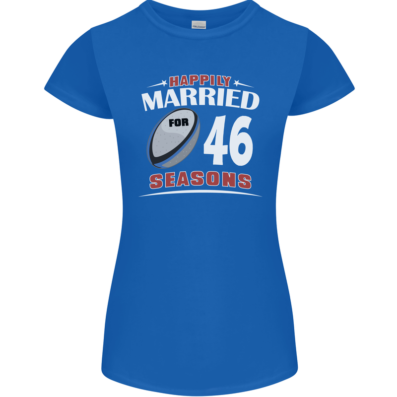 46 Year Wedding Anniversary 46th Rugby Womens Petite Cut T-Shirt Royal Blue