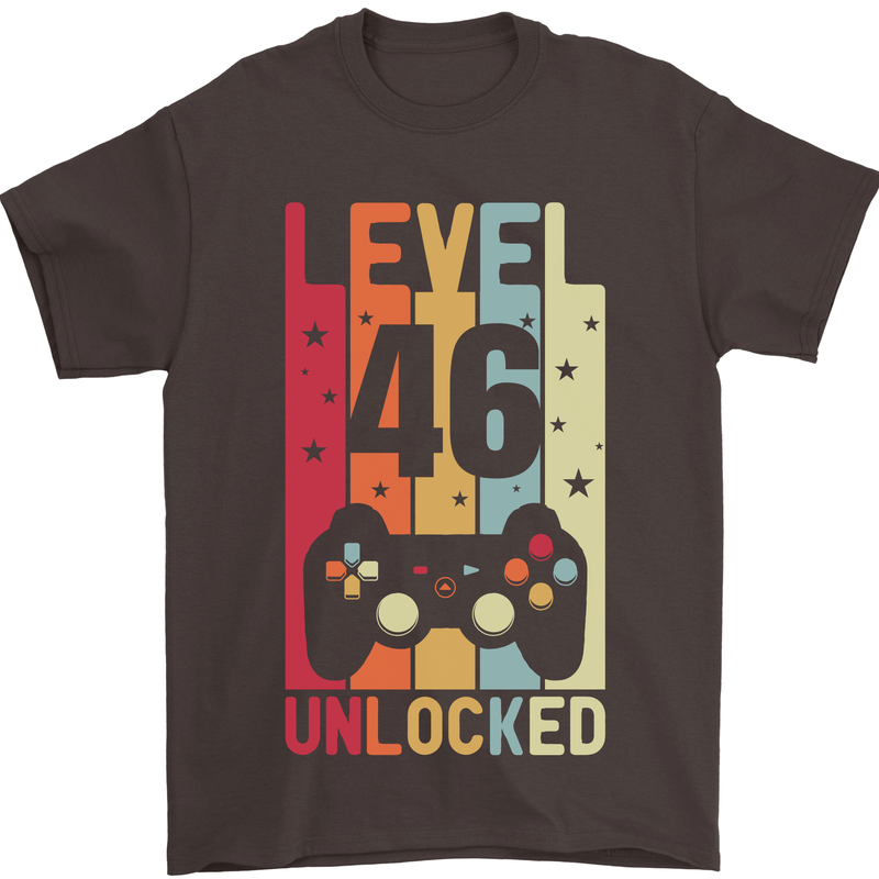 46th Birthday 46 Year Old Level Up Gamming Mens T-Shirt 100% Cotton Dark Chocolate
