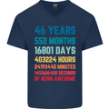 46th Birthday 46 Year Old Mens V-Neck Cotton T-Shirt Navy Blue
