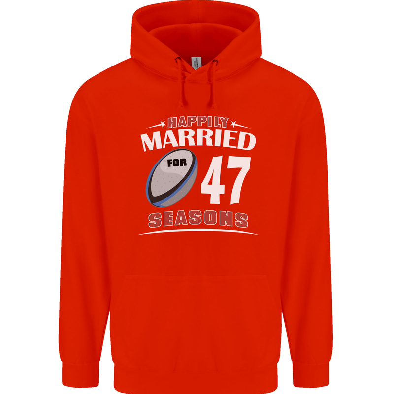 47 Year Wedding Anniversary 47th Rugby Mens 80% Cotton Hoodie Bright Red