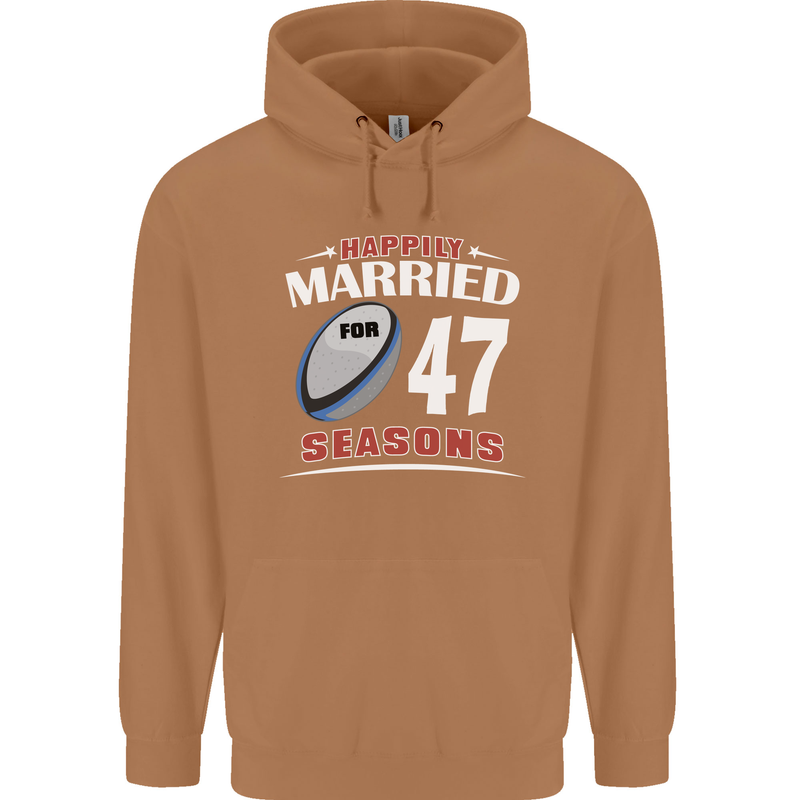 47 Year Wedding Anniversary 47th Rugby Mens 80% Cotton Hoodie Caramel Latte