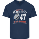 47 Year Wedding Anniversary 47th Rugby Mens V-Neck Cotton T-Shirt Navy Blue