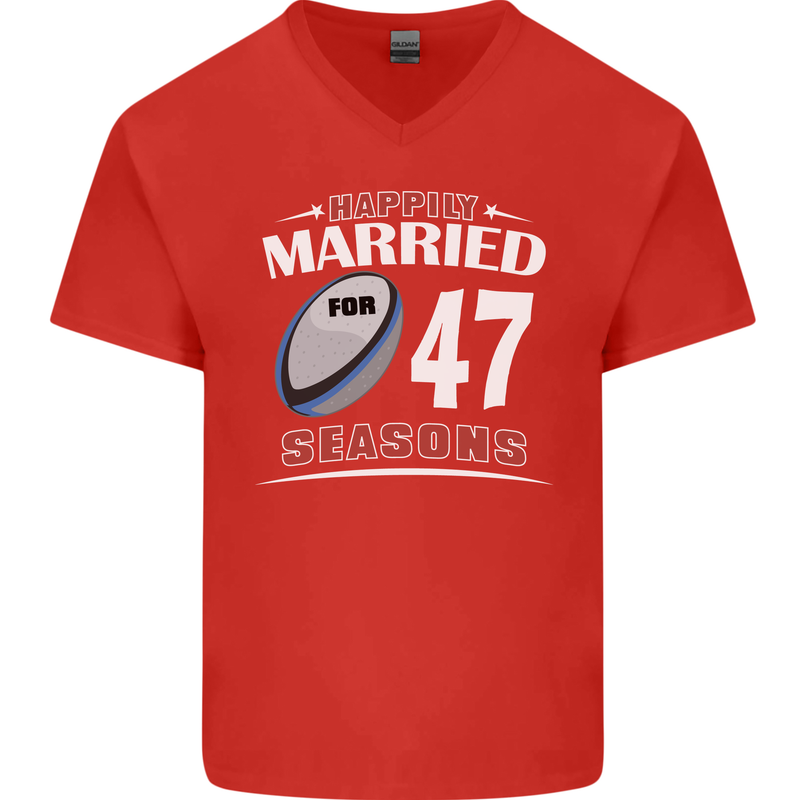 47 Year Wedding Anniversary 47th Rugby Mens V-Neck Cotton T-Shirt Red
