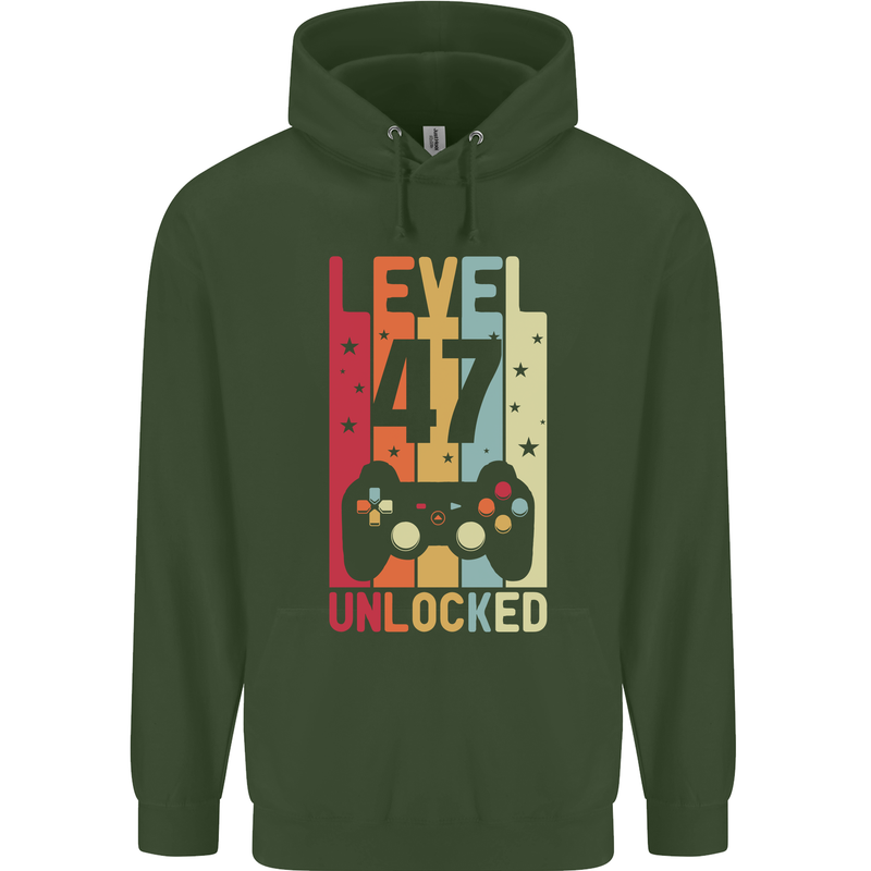 47th Birthday 47 Year Old Level Up Gamming Mens 80% Cotton Hoodie Forest Green