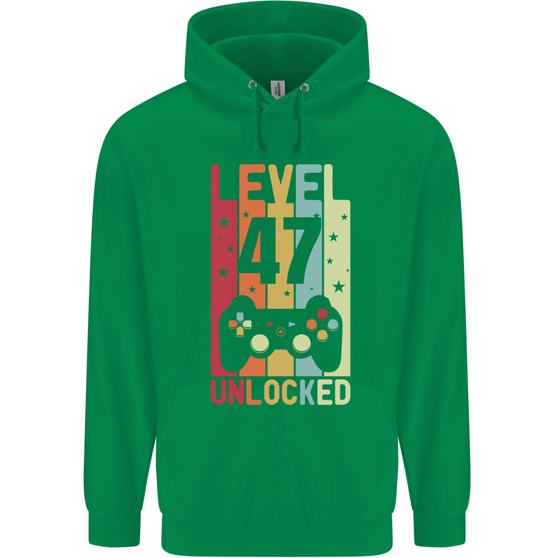 47th Birthday 47 Year Old Level Up Gamming Mens 80% Cotton Hoodie Irish Green