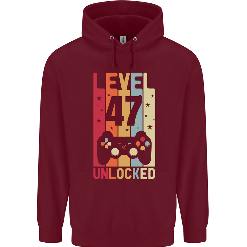 47th Birthday 47 Year Old Level Up Gamming Mens 80% Cotton Hoodie Maroon