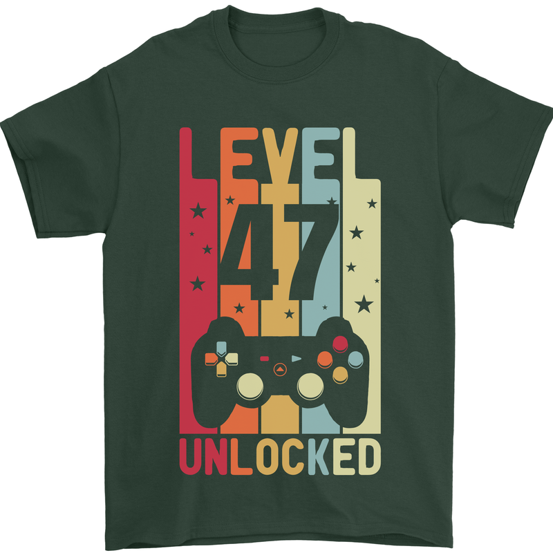 47th Birthday 47 Year Old Level Up Gamming Mens T-Shirt 100% Cotton Forest Green