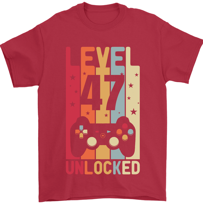 47th Birthday 47 Year Old Level Up Gamming Mens T-Shirt 100% Cotton Red