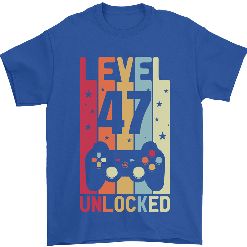 47th Birthday 47 Year Old Level Up Gamming Mens T-Shirt 100% Cotton Royal Blue