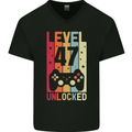 47th Birthday 47 Year Old Level Up Gamming Mens V-Neck Cotton T-Shirt Black