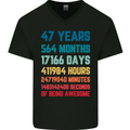 47th Birthday 47 Year Old Mens V-Neck Cotton T-Shirt Black