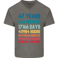 47th Birthday 47 Year Old Mens V-Neck Cotton T-Shirt Charcoal