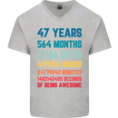 47th Birthday 47 Year Old Mens V-Neck Cotton T-Shirt Sports Grey