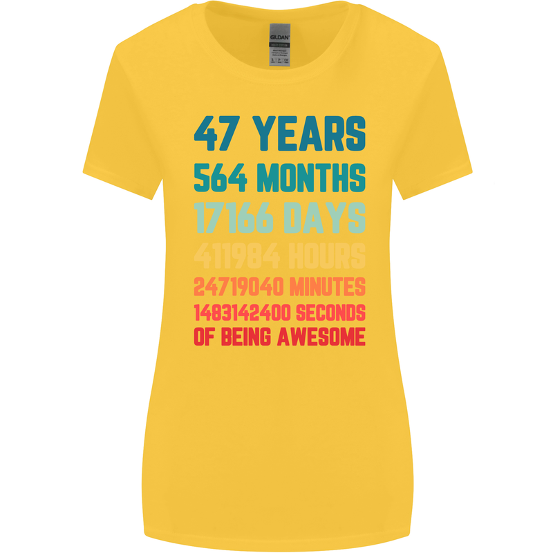 47th Birthday 47 Year Old Womens Wider Cut T-Shirt Yellow