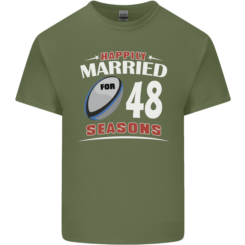 48 Year Wedding Anniversary 48th Rugby Mens Cotton T-Shirt Tee Top Military Green