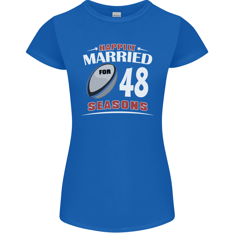 48 Year Wedding Anniversary 48th Rugby Womens Petite Cut T-Shirt Royal Blue