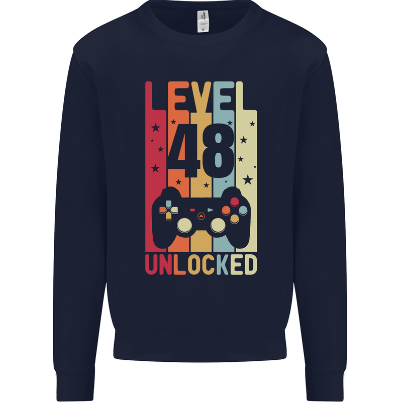 48th Birthday 48 Year Old Level Up Gamming Mens Sweatshirt Jumper Navy Blue