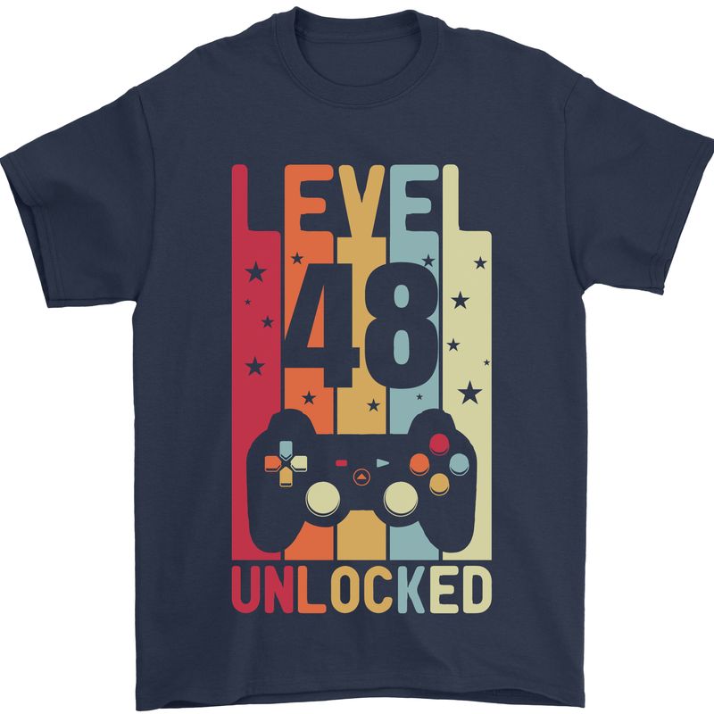 48th Birthday 48 Year Old Level Up Gamming Mens T-Shirt 100% Cotton Navy Blue