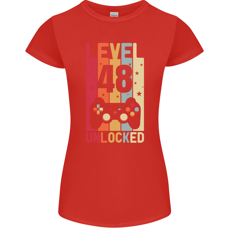 48th Birthday 48 Year Old Level Up Gamming Womens Petite Cut T-Shirt Red