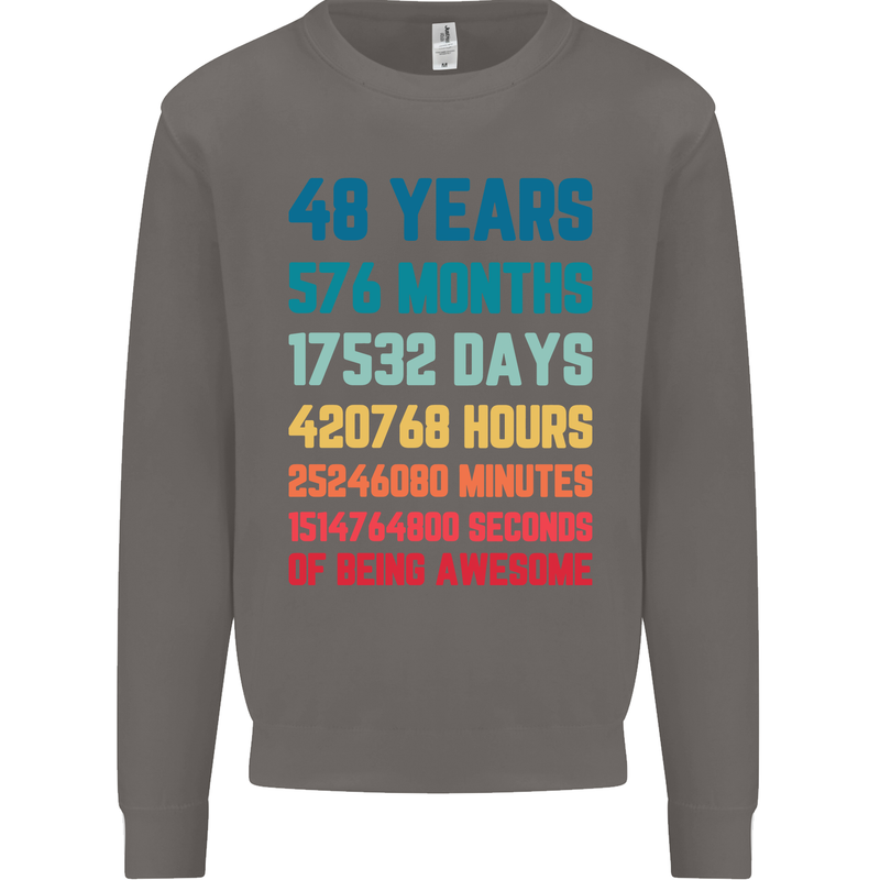 48th Birthday 48 Year Old Mens Sweatshirt Jumper Charcoal