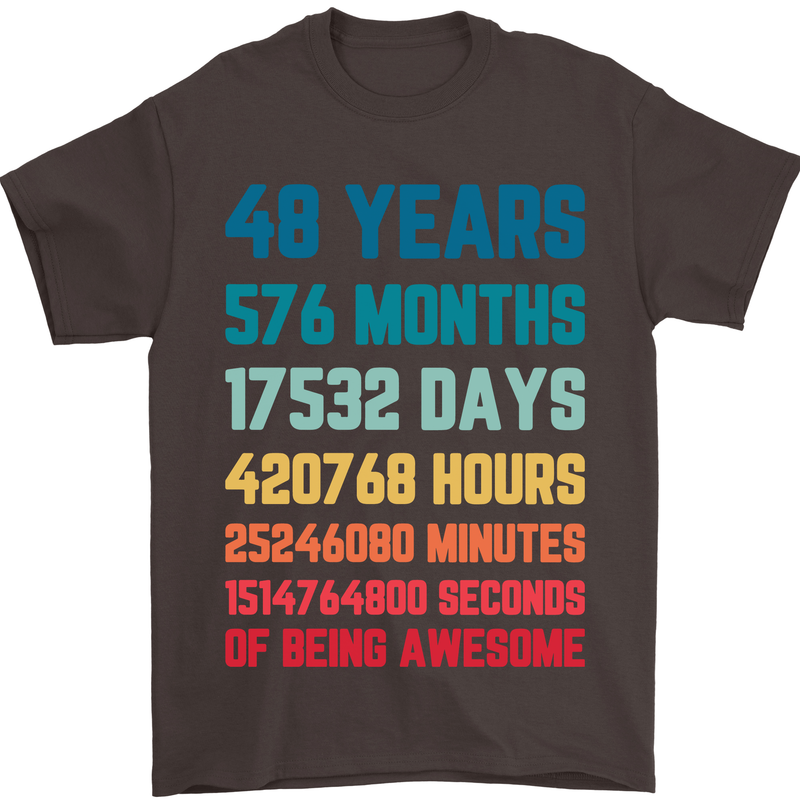 48th Birthday 48 Year Old Mens T-Shirt 100% Cotton Dark Chocolate