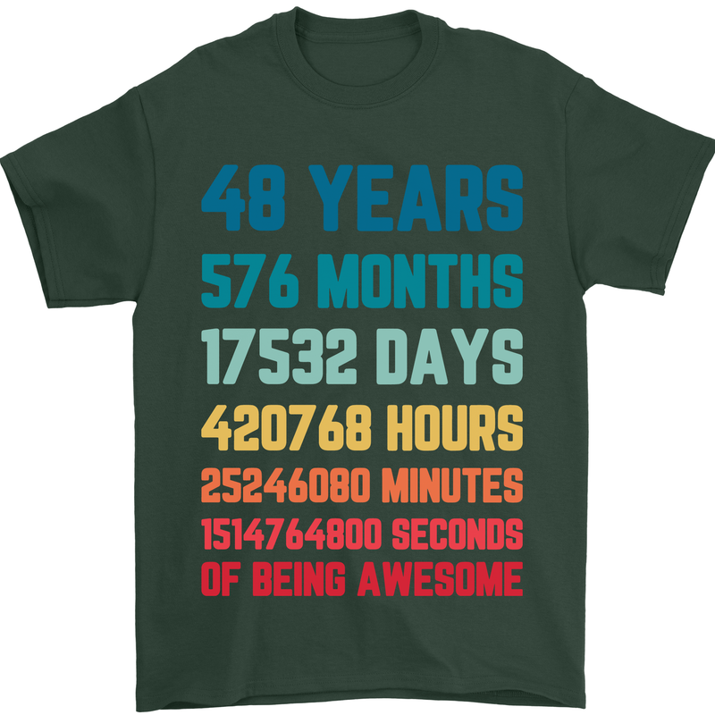 48th Birthday 48 Year Old Mens T-Shirt 100% Cotton Forest Green