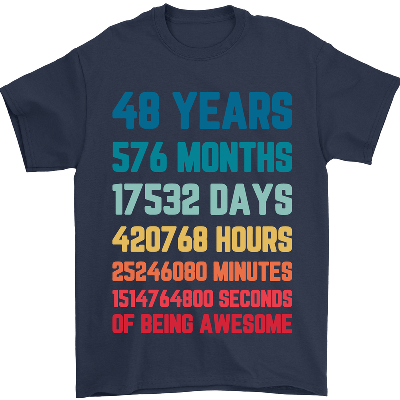 48th Birthday 48 Year Old Mens T-Shirt 100% Cotton Navy Blue