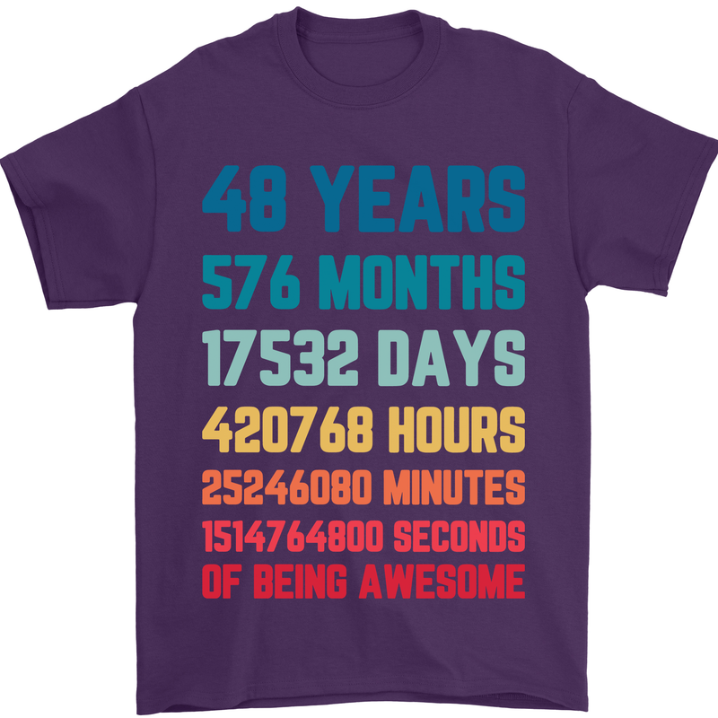 48th Birthday 48 Year Old Mens T-Shirt 100% Cotton Purple