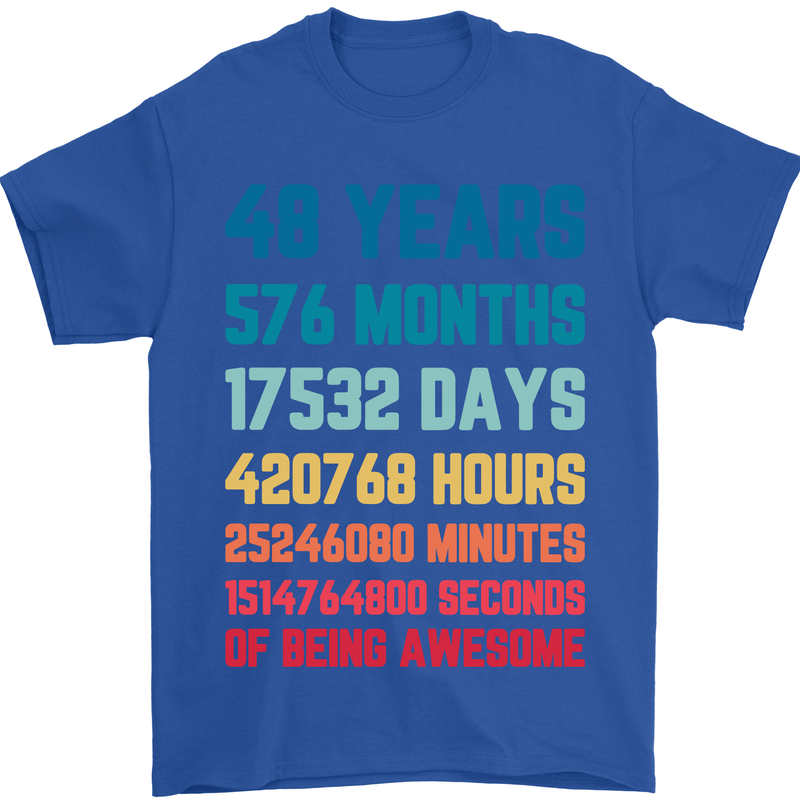 48th Birthday 48 Year Old Mens T-Shirt 100% Cotton Royal Blue