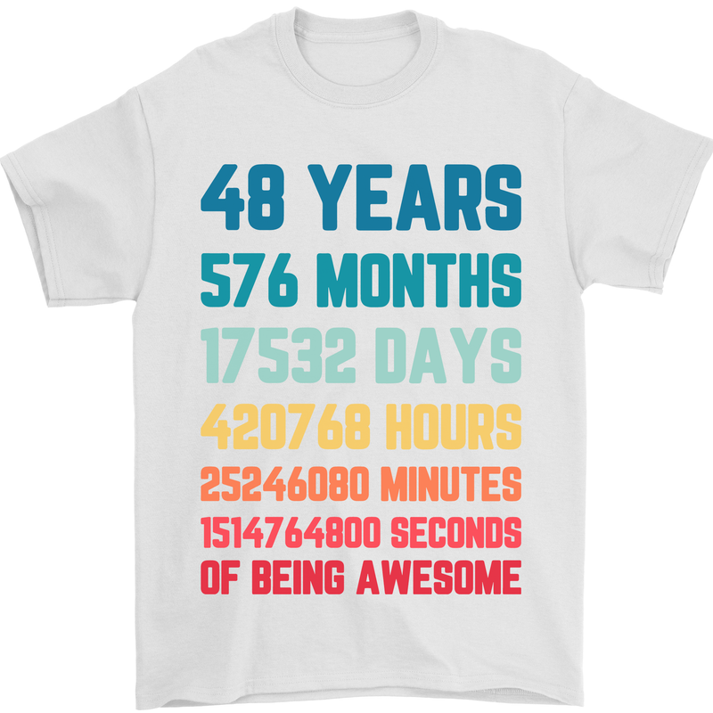 48th Birthday 48 Year Old Mens T-Shirt 100% Cotton White