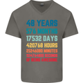 48th Birthday 48 Year Old Mens V-Neck Cotton T-Shirt Charcoal