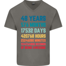 48th Birthday 48 Year Old Mens V-Neck Cotton T-Shirt Charcoal