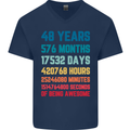 48th Birthday 48 Year Old Mens V-Neck Cotton T-Shirt Navy Blue