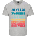 48th Birthday 48 Year Old Mens V-Neck Cotton T-Shirt Sports Grey
