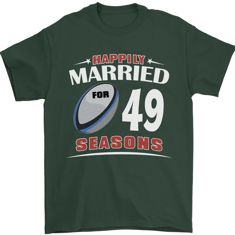49 Year Wedding Anniversary 49th Rugby Mens T-Shirt 100% Cotton Forest Green
