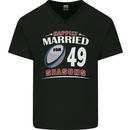 49 Year Wedding Anniversary 49th Rugby Mens V-Neck Cotton T-Shirt Black